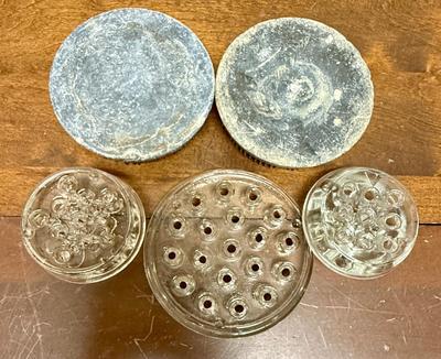 Vintage Flower Frog lot 3 - 3 glass 2 metal