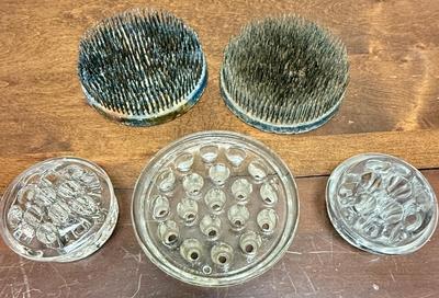 Vintage Flower Frog lot 3 - 3 glass 2 metal