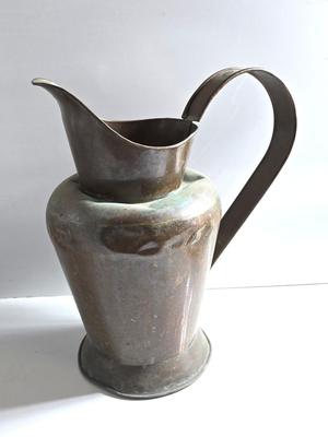 Large Antique Copper Pitcher with Wide Handle