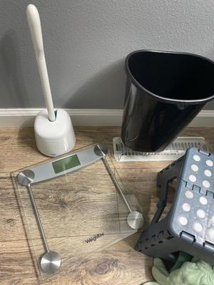 Bath scale, stool, toilet, paper holder, etc.