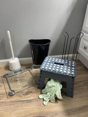 Bath scale, stool, toilet, paper holder, etc.