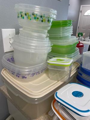 Various plastic containers and lids