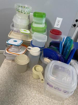 Various plastic containers and lids