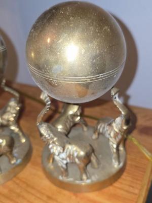 Brass Figurines. Elephants holding globes