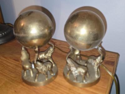 Brass Figurines. Elephants holding globes