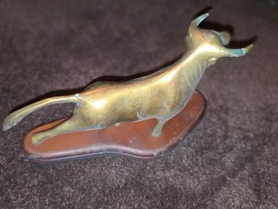 Brass Bull on Wooden stand