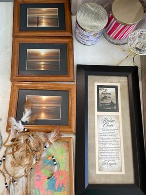 Wall art, candles, vase