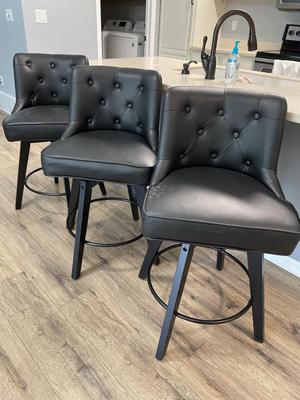 3 black vinyl swivel kitchen counter stools