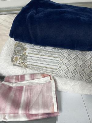 Two queen, sheet sets, blankets, pillowcases
