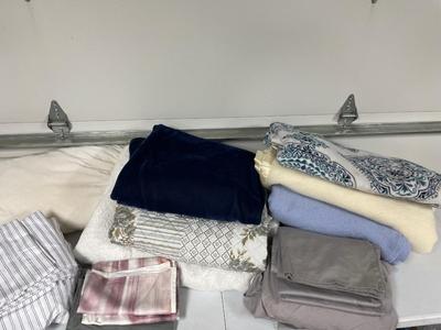 Two queen, sheet sets, blankets, pillowcases