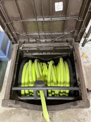 Garden hose in reel box