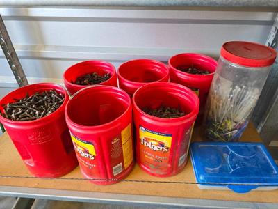 Bulk Hardware Lot – Screws, Nails, Zip Ties & More (Assortment in Coffee Tubs)
