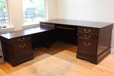 L-Shaped Executive Desk with Mahogany Finish