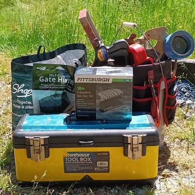 LOT 2: Garage Finds- Storehouse Tool Box and Bucket Tool Bag with Tools