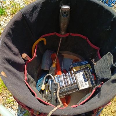 LOT 2: Garage Finds- Storehouse Tool Box and Bucket Tool Bag with Tools