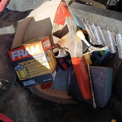 LOT 2: Garage Finds- Storehouse Tool Box and Bucket Tool Bag with Tools