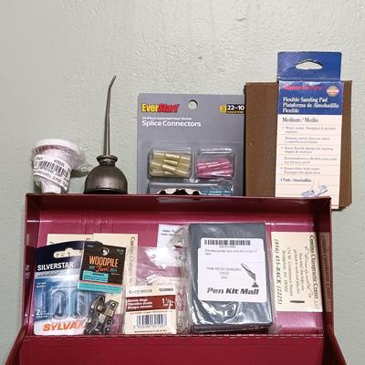 LOT 7: Vintage Acorn Chicago Tool Box with Small Anvil Vice & More