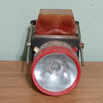 LOT 8: WWII Metal Military Helmet with Lantern Flashlight, Browning Submersible Flashlight & Army Hospital Frosted Mug