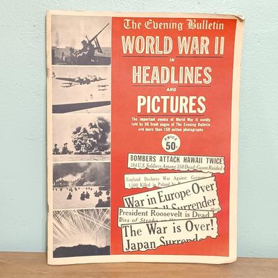 LOT 9: WWII Metal Military Helmet with Infrared Case & World War II in Headlines and Pictures 1946
