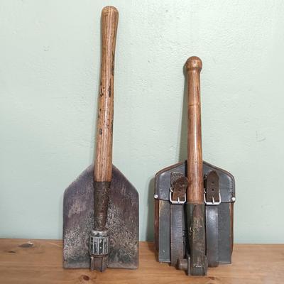 LOT 10: Vintage Military Folding Shovels, Woodstream Hunter Seat, Carton 4x30 Binoculars & More