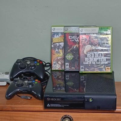 LOT 11: XBox 360 E Console with Controllers & More
