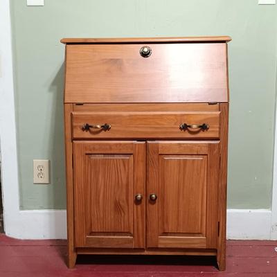 LOT 14: Rustic-Style Secretary Desk, Wood Wall Shelf, Metal Celestial Sun Wall Decor & More
