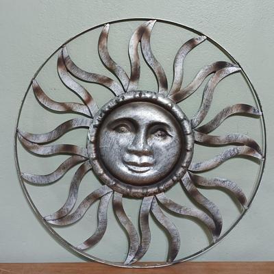 LOT 14: Rustic-Style Secretary Desk, Wood Wall Shelf, Metal Celestial Sun Wall Decor & More