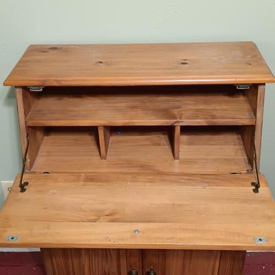 LOT 14: Rustic-Style Secretary Desk, Wood Wall Shelf, Metal Celestial Sun Wall Decor & More