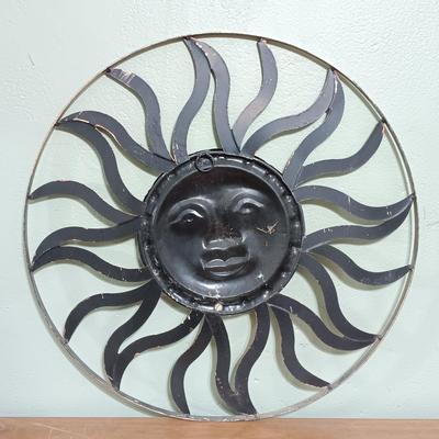 LOT 14: Rustic-Style Secretary Desk, Wood Wall Shelf, Metal Celestial Sun Wall Decor & More