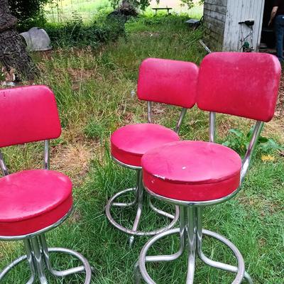 LOT 15: Set of (3) Krometal MFG Co. Chrome and Vinyl Bar Stools