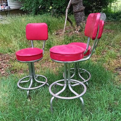 LOT 15: Set of (3) Krometal MFG Co. Chrome and Vinyl Bar Stools