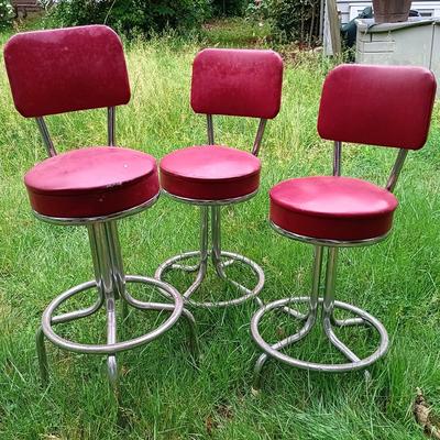 LOT 15: Set of (3) Krometal MFG Co. Chrome and Vinyl Bar Stools