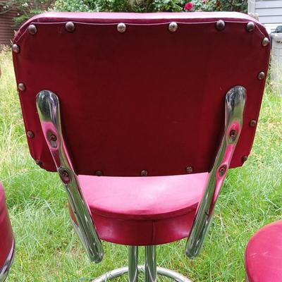 LOT 15: Set of (3) Krometal MFG Co. Chrome and Vinyl Bar Stools