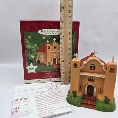LOT 32: Hallmark Keepsake Lighted Church Ornaments, Miniature Hallmark Keepsake Ornaments, and More
