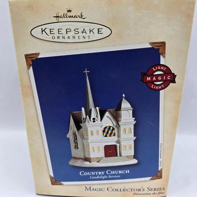 LOT 32: Hallmark Keepsake Lighted Church Ornaments, Miniature Hallmark Keepsake Ornaments, and More