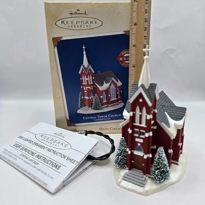 LOT 32: Hallmark Keepsake Lighted Church Ornaments, Miniature Hallmark Keepsake Ornaments, and More