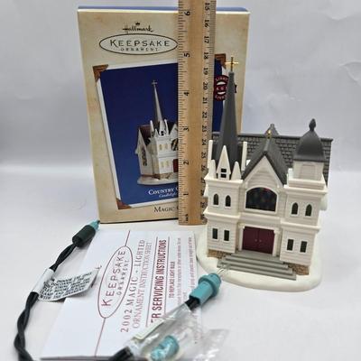 LOT 32: Hallmark Keepsake Lighted Church Ornaments, Miniature Hallmark Keepsake Ornaments, and More