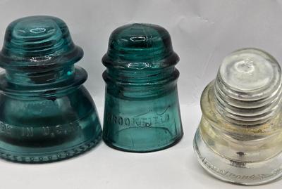 LOT 34: Vintage Ceramic Insulator, Glass Insulators, Porcelain Buchner Funnel, and More