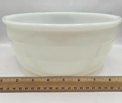 LOT 35: Milk Glass & Fire King Mixing Bowls, Glass Measuring Cup, and Candy/Deep Frying Thermometers