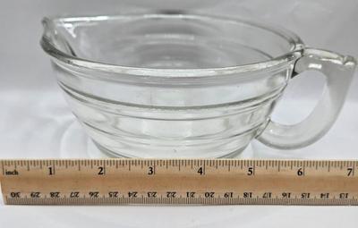 LOT 35: Milk Glass & Fire King Mixing Bowls, Glass Measuring Cup, and Candy/Deep Frying Thermometers