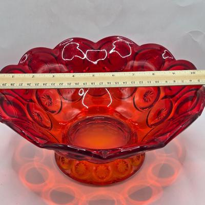 LOT 43: Look at Those Colors! Vintage Amberina Glass Scalloped Edge Pedestal Candy Dish/Bowl, Green Glass Raised Bubble Vase Bottle/Vase,...