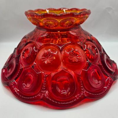 LOT 43: Look at Those Colors! Vintage Amberina Glass Scalloped Edge Pedestal Candy Dish/Bowl, Green Glass Raised Bubble Vase Bottle/Vase,...
