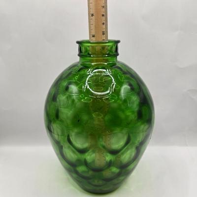 LOT 43: Look at Those Colors! Vintage Amberina Glass Scalloped Edge Pedestal Candy Dish/Bowl, Green Glass Raised Bubble Vase Bottle/Vase,...