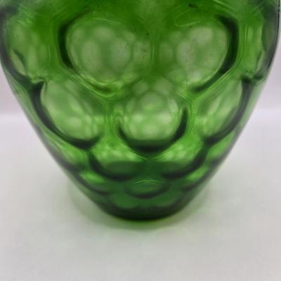 LOT 43: Look at Those Colors! Vintage Amberina Glass Scalloped Edge Pedestal Candy Dish/Bowl, Green Glass Raised Bubble Vase Bottle/Vase,...