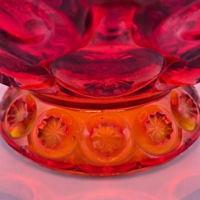 LOT 43: Look at Those Colors! Vintage Amberina Glass Scalloped Edge Pedestal Candy Dish/Bowl, Green Glass Raised Bubble Vase Bottle/Vase,...