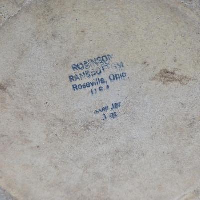 LOT 46: Vintage Robinson Ransbottom, Roseville Ohio 1qt. Blue Stripped Crock/Jar along with a Brown Glazed Crock