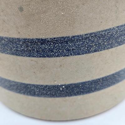 LOT 46: Vintage Robinson Ransbottom, Roseville Ohio 1qt. Blue Stripped Crock/Jar along with a Brown Glazed Crock