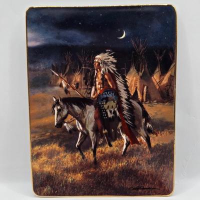 LOT 47: Framed Arrowheads, Horseshoe Coat Rack. Franklin Mint Moonlight Watch Numbered Plate, and Large Arrowhead