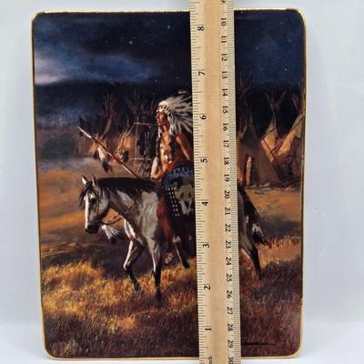 LOT 47: Framed Arrowheads, Horseshoe Coat Rack. Franklin Mint Moonlight Watch Numbered Plate, and Large Arrowhead