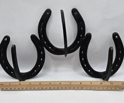 LOT 47: Framed Arrowheads, Horseshoe Coat Rack. Franklin Mint Moonlight Watch Numbered Plate, and Large Arrowhead